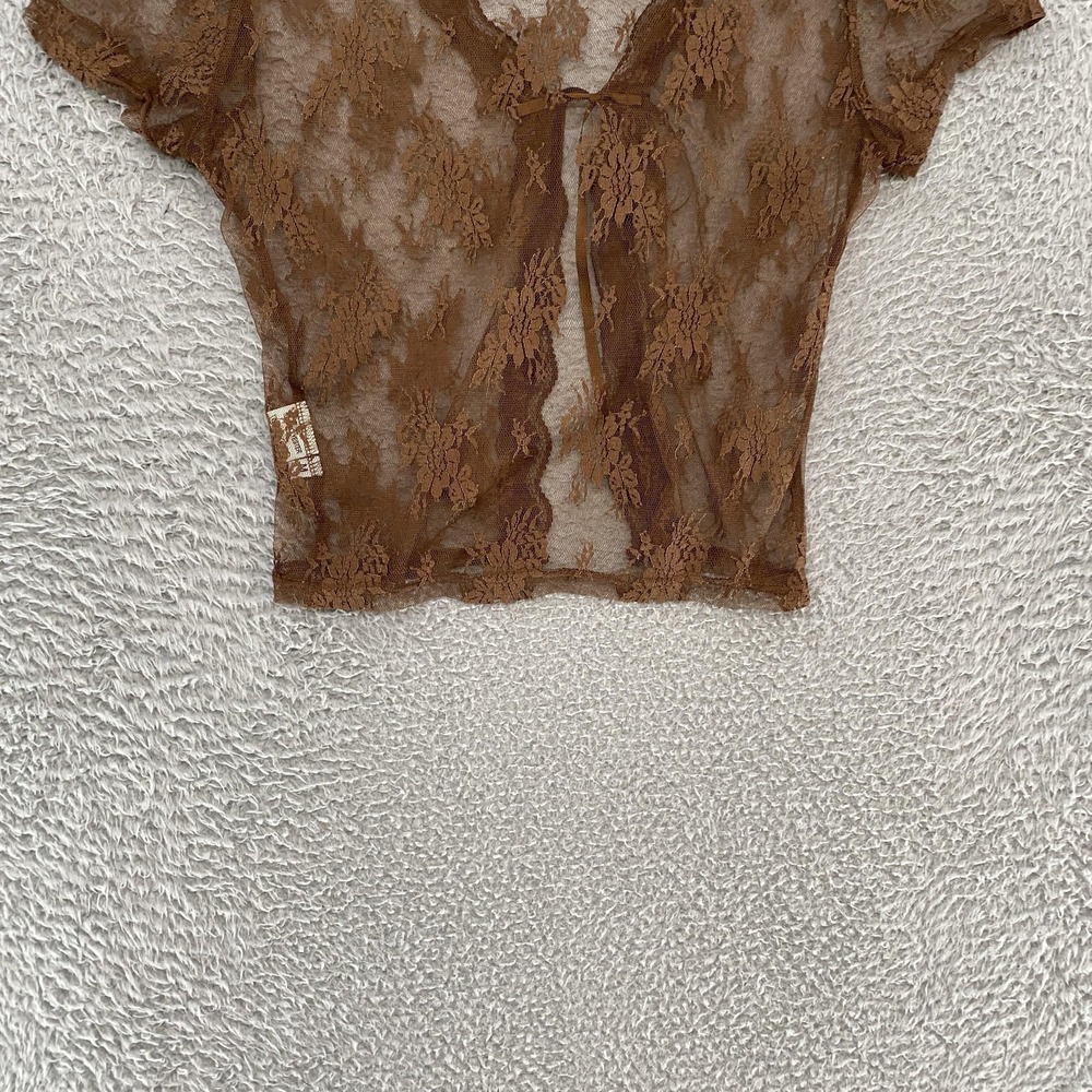 Y2K Sheer Lace Fairy Top Womens Medium Floral Tie Front Cropped Y2K Fairycore - Picture 9 of 11